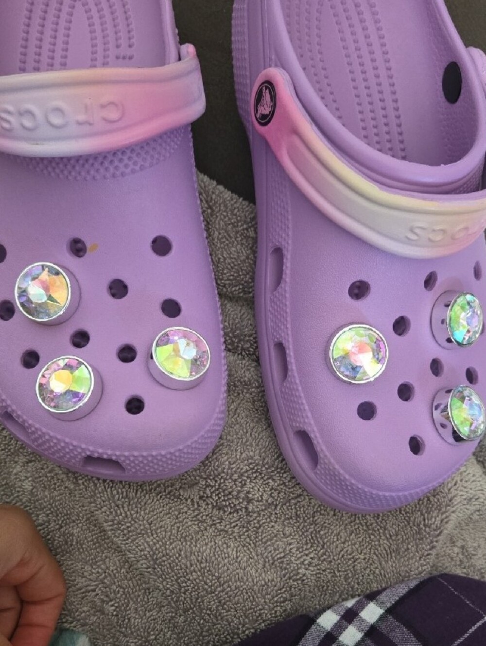 CROCS Lavender Clogs with Pink Ombre Strap and Iridescent Gems - Picture 3 of 5